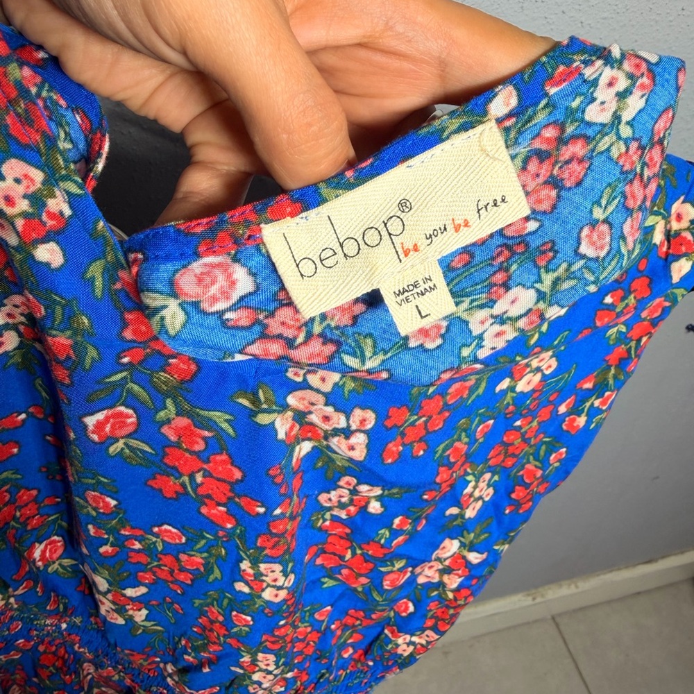 BeBop Blue Floral Tie-Strap Jumpsuit - Picture 5 of 6